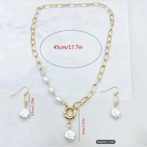 1 Pair Of Earrings and one Necklace Stylish Jewelry Set Paperclip Chain. - Picture 4 of 4